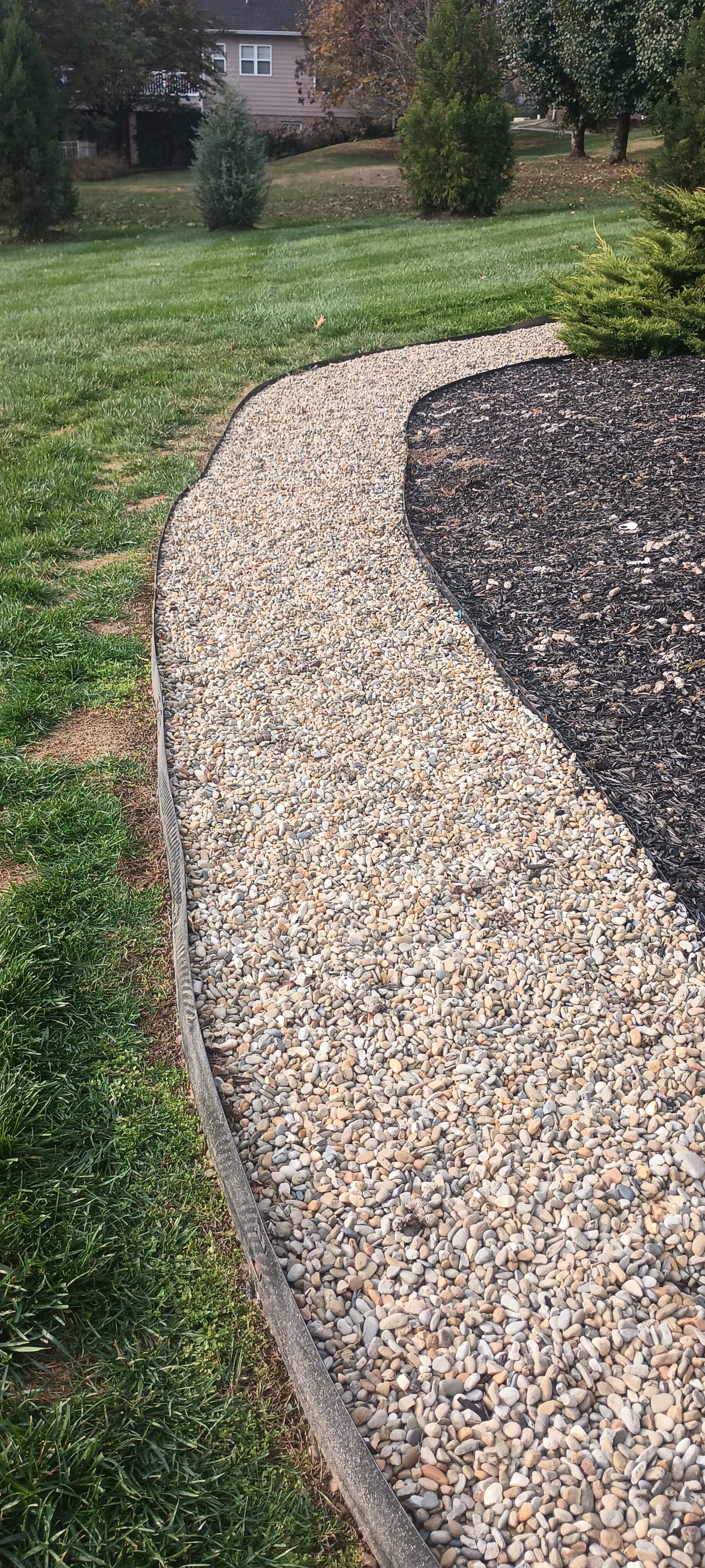 Professional landscaping with mulch and gravel borders